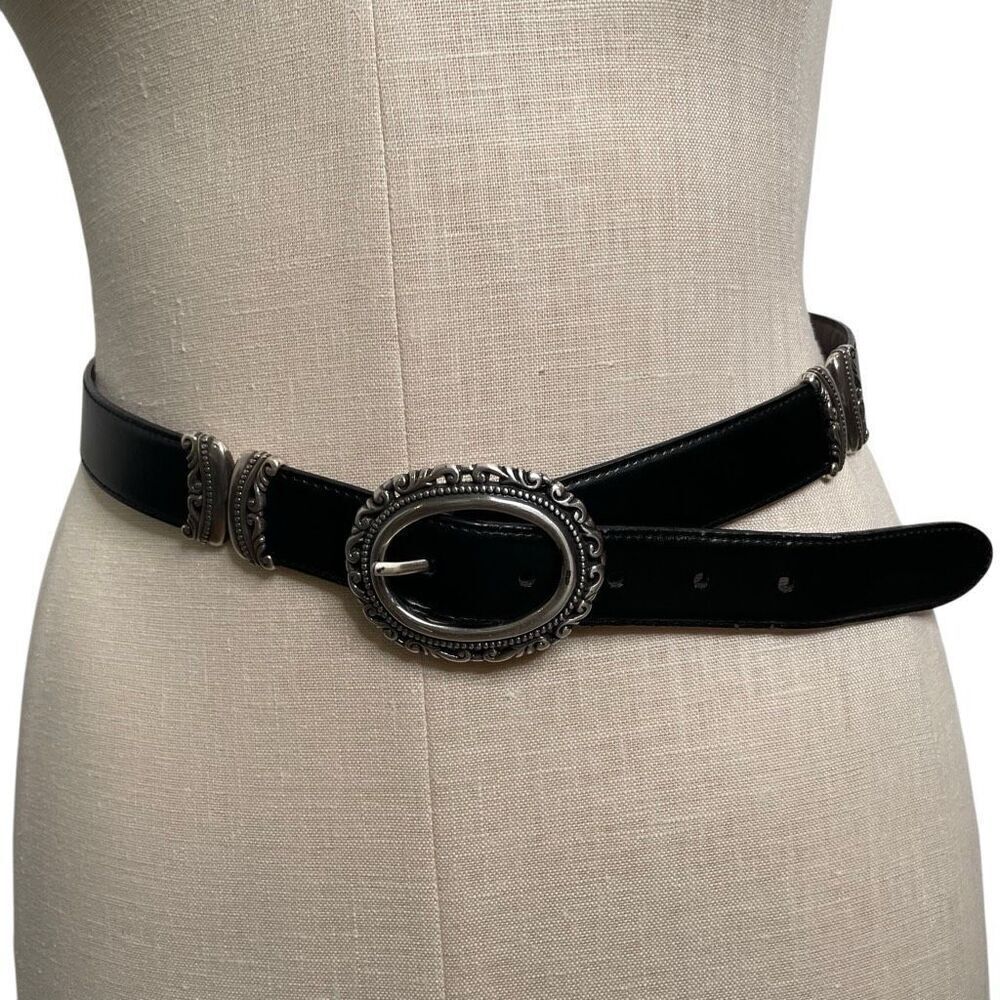 Lake Shore Drive Womens Reversible Belt M Smooth Black Brown Croc Silver Scroll